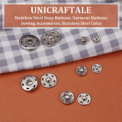 75セット5スタイル202ステンレススチールスナップボタン  衣服のボタン  ミシンアクセサリー  ステンレス鋼色  10~23x3.5~6mm  15セット/スタイル&nbsp;BUTT-UN0001-20