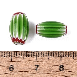 手作りのミルフィオリガラス樽ビーズ  シェブロンビーズ  ライムグリーン  10~14x6~9mm  穴：0.5~2.5mm&nbsp;LS-LA-N002-03F