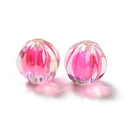 ツートン UV メッキ レインボー虹色アクリル ビーズ  カボチャ  濃いピンク  15.5x14.5~15mm  穴：2.7~2.8mm&nbsp;TACR-D010-05D
