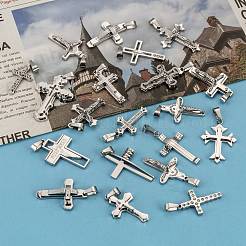 304ステンレスペンダント  ラインストーン付き  混合スタイル  クロス  ステンレス鋼色  25~32x15~22x3~5mm  穴：7x3.5mm&nbsp;STAS-I001-M1