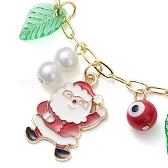 クリスマステーマの合金エナメルチャームブレスレット（女性用）  真鍮のペーパークリップチェーンとナザールボンジュウランプワークビーズ付き  ミックスカラー  7-1/8インチ（18.1cm）&nbsp;BJEW-JB11111