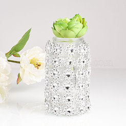 6列プラスチックダイヤモンドメッシュラップロールラインストーンクリスタルリボンケーキ結婚式の装飾  銀  95mm&nbsp;OCOR-WH0030-03
