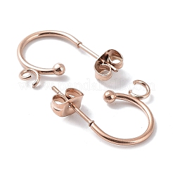 304ステンレススチールスタッドピアス金具  ハーフフープピアス  カン付き  ローズゴールド  15.5x12.5x2.4mm  ピン：0.7mm&nbsp;STAS-Z028-B02-RG-02
