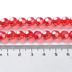 ファセット (32 ファセット) 電気めっきガラス ビーズ 連売り  パール光沢メッキ  ラウンド  レッド  8x7mm  穴：1mm  67~69個/連  19.29~19.69インチ&nbsp;X-EGLA-R015-8mm-20