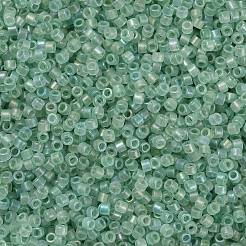 シリンダーシードビーズ  つや消しab色  丸い穴  均一サイズ  シーグリーン  2x1.5mm  穴：0.8mm  約888個/10g&nbsp;X-SEED-H001-F11