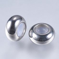 201ステンレスビーズ  プラスチック付き  スライダービーズ  ロンデル  ステンレス鋼色  9x4.5mm  穴：2mm&nbsp;X-STAS-F145-06P-G