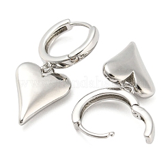 ラックメッキ真鍮ハートダングルフープピアス  鉛フリー＆カドミウムフリー  プラチナ  32x13.5mm&nbsp;EJEW-Q779-01P