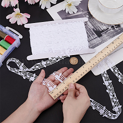 20ヤードのポリエステル音符レーストリム  衣服の装飾用  ホワイト  1-1/8インチ（28.5mm）&nbsp;OCOR-FG0002-83C