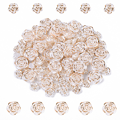 50 個のプラスチックビーズ  ゴールドライン入り  ローズ  フローラルホワイト  19x7mm  穴：1.8mm&nbsp;FIND-YW0008-17A