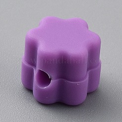 フラワーシリコンフォーカルビーズ  DIYの看護ネックレス用  パープル  11x10.5x10mm  穴：2.8mm&nbsp;SIL-TAC0008-10L