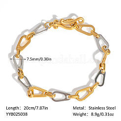 ヨーロッパ製304ステンレススチール製ハンドメイドティアドロップリンクチェーンブレスレット（女性用）  ゴールデン·ステンレス鋼色  7-7/8インチ（20cm）&nbsp;UT3476-2