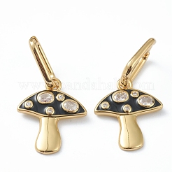 真鍮マイクロペーブクリアキュービックジルコニアハギーフープピアス  エナメル  キノコ  ゴールドカラー  ミックスカラー  35mm  ピン：1mm&nbsp;EJEW-L234-070G
