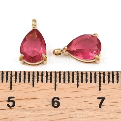 304ステンレスペンダント  キュービックジルコニア付き  ティアドロップチャーム  ゴールドカラー  レッド  11x6.5x4.5mm  穴：1.4mm&nbsp;STAS-L022-058G-07