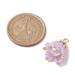 3個 3スタイルの天然混合宝石とガラスシードペンダント  花のチャーム  ミックスカラー  22x17mm  穴：2mm  1個/スタイル&nbsp;PALLOY-MZ00183