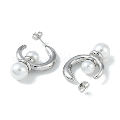 パール 304 ステンレス スタッド イヤリング  真珠のついた月  ステンレス鋼色  23x10mm&nbsp;EJEW-U004-07P