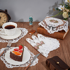 ポリエステル刺繍プレースマット  花柄とオーバル  ホワイト  214x266x1mm&nbsp;AJEW-WH0314-710B