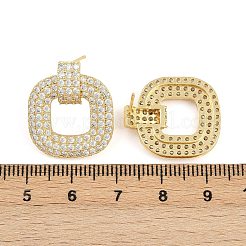 真鍮マイクロペーブクリアキュービックジルコニアスタッドピアス  パヴェクラスターイヤリング  正方形  18KGP本金メッキ  22x19mm&nbsp;EJEW-K312-09G
