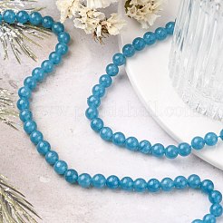 天然石ホワイトジェイドビーズ連売り  模造アクアマリンカラー  染め  ラウンド  ダークシアン  6mm  穴：1mm  約63個/連  15.3インチ&nbsp;G-G051-R1-6mm
