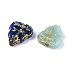 ガラスビーズ  葉  ゴールドライン入り  ミックスカラー  11x9x3~4mm  穴：1mm&nbsp;LAMP-T021-48M