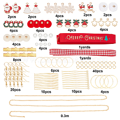 クリスマスをテーマにしたDIYイヤリング作りキット141個  合金と真鍮のペンダントを含む  チロリアンテープ  亜鉛合金リンクコネクター  真鍮製のリンキングリングとピアスフック  ガラスパールビーズ  ミックスカラー&nbsp;DIY-SC0015-12
