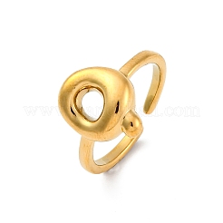 女性用304ステンレススチールオープンカフリング  文字L  18KGP本金メッキ  文字Q  13~14x7~15mm&nbsp;RJEW-M060-01G-17