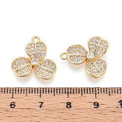 真鍮製マイクロパヴェキュービックジルコニアペンダント  クローバー  18KGP本金メッキ  18x16.5x3mm  穴：1.4mm&nbsp;KK-N263-53G