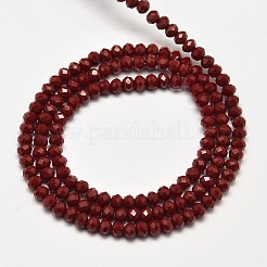 カット加工ロンデルガラスビーズ連売り  レッド  4x3mm  穴：1mm  約105~110個/連  38~39cm&nbsp;X-EGLA-J134-4x3mm-A02