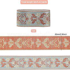 エスニック風刺繍ポリエステルリボン  ジャカードリボン  服飾材料  片面花柄  オレンジ  2-3/8インチ（60mm）  約5.47ヤード（5m）/バンドル&nbsp;OCOR-WH0079-25C