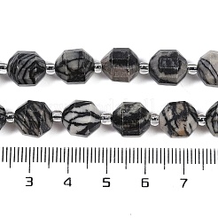 ナチュラルブラックネットストーンビーズ連売り  多面カット  双円錐形  二重終端ポイントプリズムビーズ  10x9mm  穴：1.2mm  約38個/連  15.08''（38.3センチメートル）&nbsp;G-O201B-143G