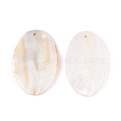 天然淡水シェルの大きなペンダント  楕円形のチャーム  貝殻色  54~55x32.5~34.5x3~4.5mm  穴：2.5mm&nbsp;SHEL-T020-59