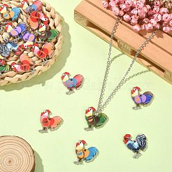 30 個 6 色の合金エナメルパンツ  鉛フリー＆カドミウムフリー  プラチナ  オンドリのチャーム  ミックスカラー  23x19.5x2mm  穴：1.6mm  5個/カラー&nbsp;ENAM-SZ0004-20
