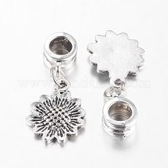 合金ヨーロッパダングルチャーム  花  アンティークシルバー  28mm  穴：5mm&nbsp;PALLOY-JF00001-02