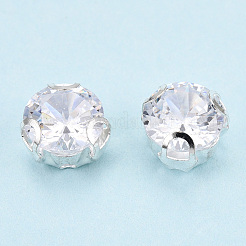 縫い付けラインストーン  真鍮製爪付き台座付き  フラットラウンド  ニッケルフリー  プラチナ  7x5mm  穴：1.2~1.4mm  約720個/セット&nbsp;KK-T070-03P-D