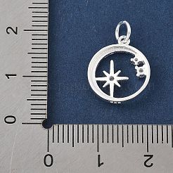 スターペンダント付きスターリングシルバーパヴェクリアキュービックジルコニアリング925個  丸カンとスタンプ925個付き  銀  18.5x12.5x3mm  穴：3mm&nbsp;STER-R013-10S