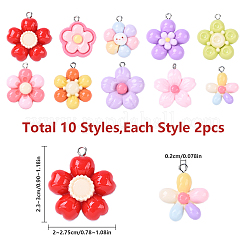 20本10スタイルレジンペンダント  花  ミックスカラー  23~30x20~27.5x5.5~9mm  穴：1.6~2mm  2個/スタイル&nbsp;RESI-YW0002-07