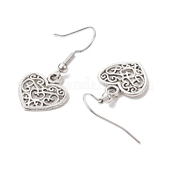 合金ダングルイヤリング  真鍮製のピアスフック付き  ハート  アンティークシルバー  32x14.5mm&nbsp;EJEW-JE05933-01