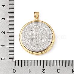 宗教真鍮ペンダント  聖なるチャームが付いた円形  16KGP本金メッキ  28x25x5mm  穴：4.5x3.5mm&nbsp;KK-E799-09A-GP