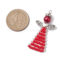 ガラスシードビーズペンダント  アンティークシルバー真鍮パーツ  角度  レッド  49x23.5x8.5mm  穴：2mm&nbsp;PALLOY-MZ00381-05
