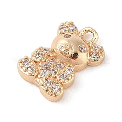 真鍮にクリアキュービックジルコニアのチャーム  混合図形  ゴールドカラー  クマ  12x8x3mm  穴：1.2mm&nbsp;LS-KK-N256-25D-G