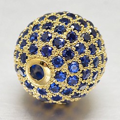 CZ真鍮製マイクロパヴェキュービックジルコニアラウンドビーズ  ゴールドカラー  8mm  穴：2mm&nbsp;ZIRC-L017-8mm-09G
