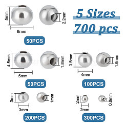 5スタイル 304ステンレススチールビーズ  中空ラウンド  ステンレス鋼色  2~6x2~5mm  穴：0.8~2.4mm  700個/箱&nbsp;STAS-UN0054-68