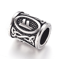 304ステンレススチールヨーロピアンビーズ  大穴ビーズ  ルーン/ futhark / futhorの列  アンティークシルバー  16.2x13.4mm  穴：8mm&nbsp;OPDL-G010-07AS-08A