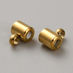 304ステンレス鋼チューブベイル  ループベイル  保釈ビーズ  中にシリコーンを使って  コラム  ゴールドカラー  7x4x5mm  穴：0.8mm&nbsp;FIND-WH0424-13G