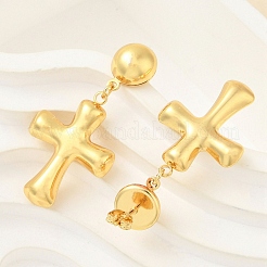 女性用304ステンレススチールダングルスタッドピアス  クロス  ゴールドカラー  40x20mm&nbsp;EJEW-A125-43G