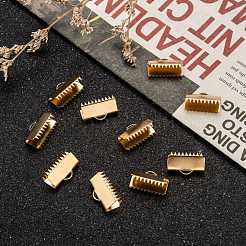 イオンプレーティング（IP）304ステンレス鋼リボンカシメエンドパーツ  ゴールドカラー  9x15mm  穴：1.5mm&nbsp;STAS-F098-04