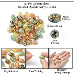 金色の金属で編まれた不透明アクリルビーズ50個  オーバル  ミックスカラー  13.5x10mm  穴：2mm&nbsp;OACR-CJ0001-78