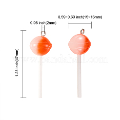 30本5色レジンペンダント  プラチナメッキ鉄ループ付き  模造食品  ロリポップ  ミックスカラー  47x15mm  穴：2mm  6個/カラー&nbsp;RESI-CJ0001-222