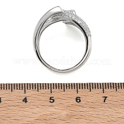 女性用真鍮マイクロパヴェキュービックジルコニアカフオープンリング  長持ちメッキ  ラックめっき  プラチナ  透明  18mm  usサイズ8 1/2(18.5mm)&nbsp;RJEW-L343-12P-01