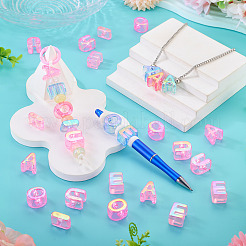 50 個 5 スタイル UV メッキレインボー虹色アクリルビーズ  イニシャルビーズ  文字 aeiou  ショッキングピンク  20.5~21x8.5~18x13.5~14mm  穴：6mm  10個/スタイル&nbsp;OACR-TA0004-93D