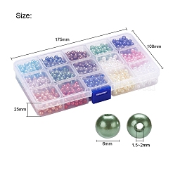 1200個15色イミテーションパールアクリルビーズ  染め  ラウンド  ミックスカラー  6x5.5mm  穴：1.5~2mm  80個/カラー&nbsp;OACR-YW0001-12